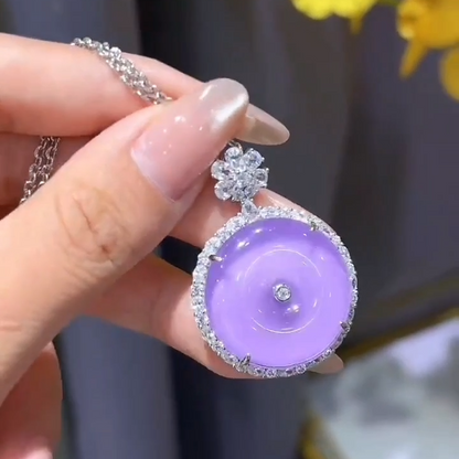 水紫色珐琅安全扣吊坠