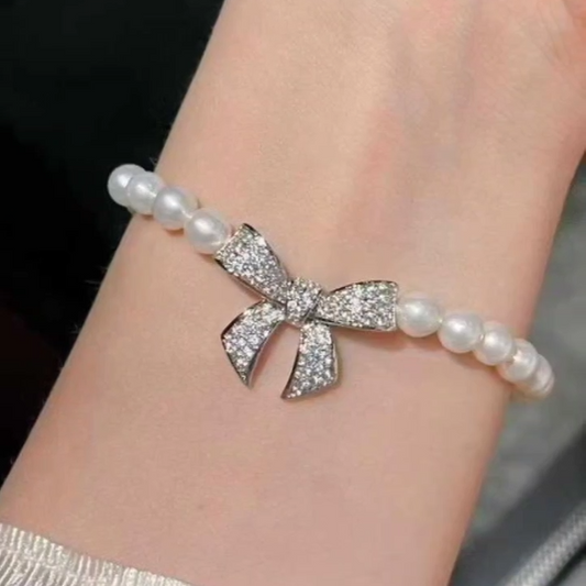 蝴蝶结珍珠项链和手链套装