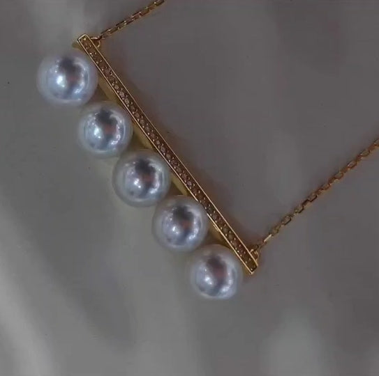 Balanced Five-Pearl Akoya Silver Necklace