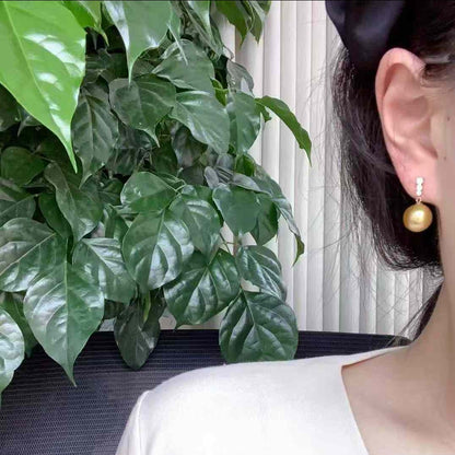 18K South Sea Gold Pearl Three-Diamond Stud Earrings