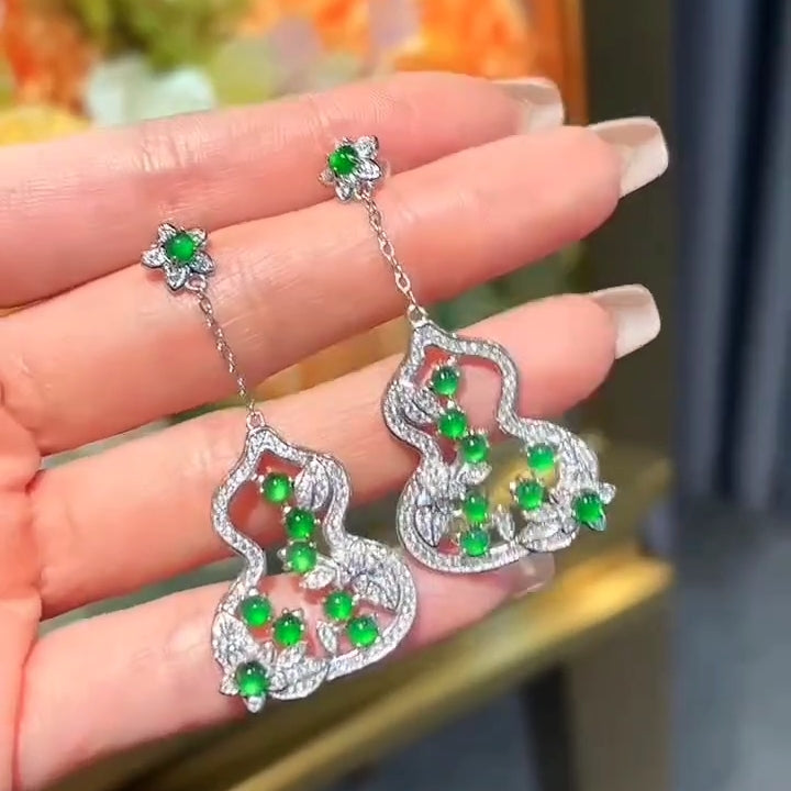 天然翡翠大葫芦耳环