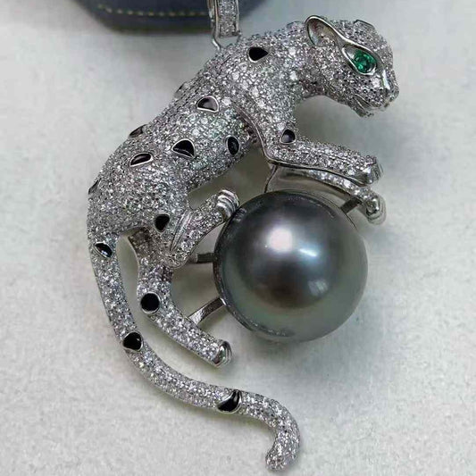 水钻豹纹珍珠吊坠
