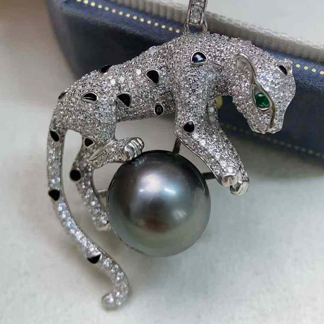 水钻豹纹珍珠吊坠