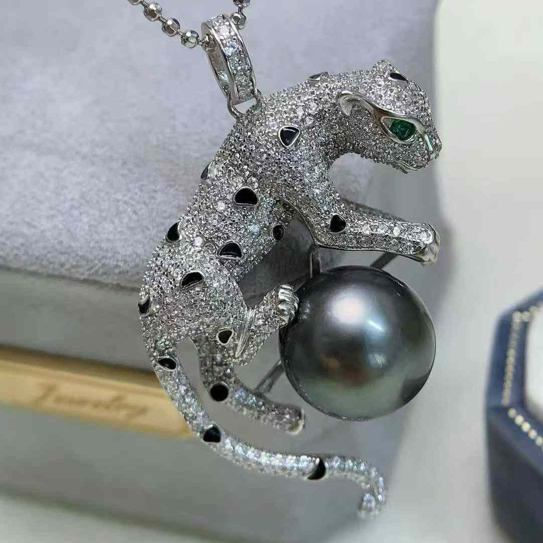 水钻豹纹珍珠吊坠