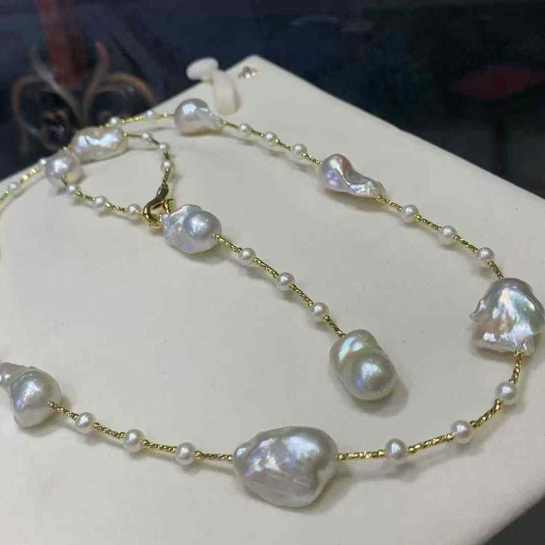天然淡水巴洛克珍珠毛衣链项链