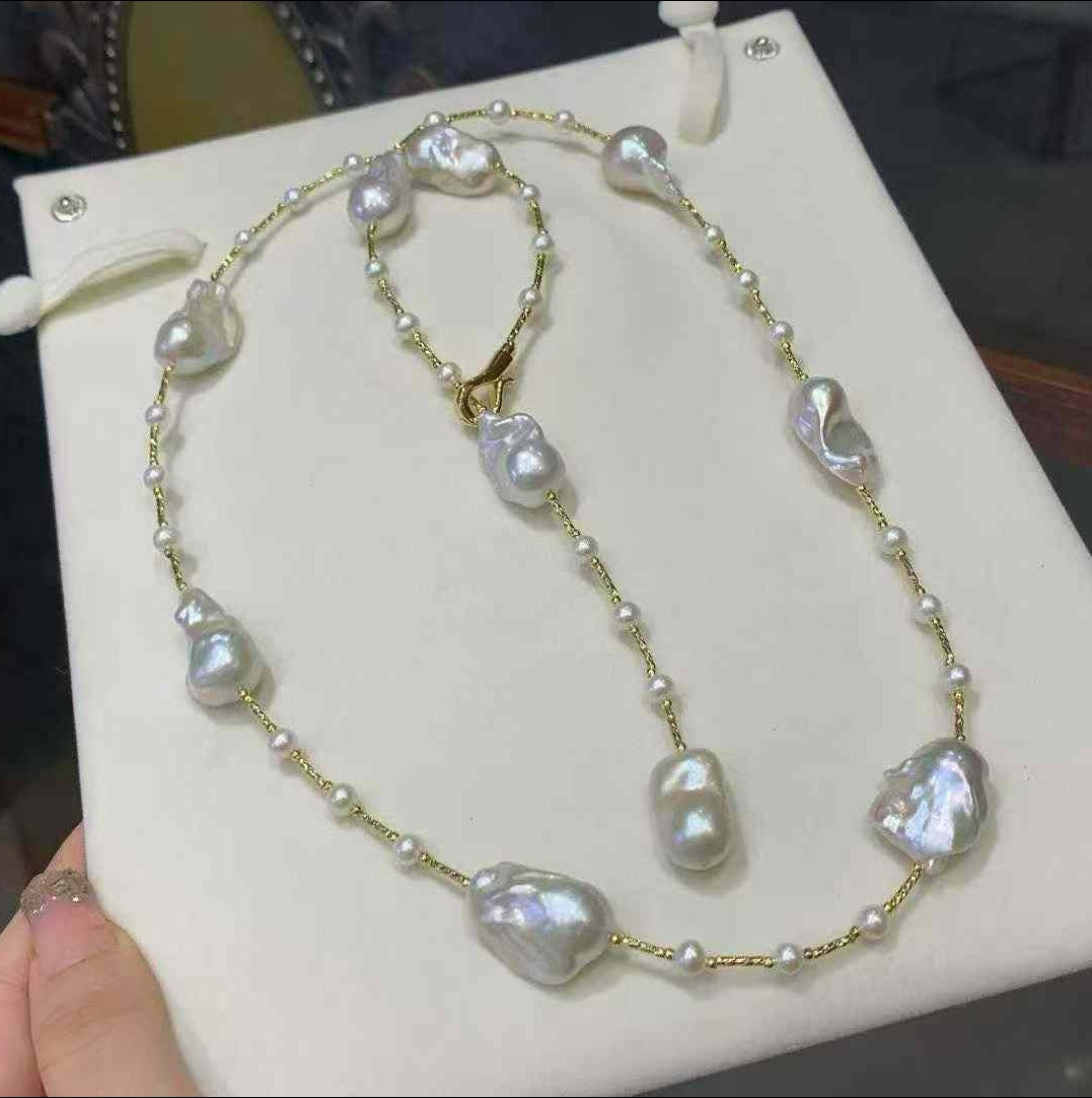 天然淡水巴洛克珍珠毛衣链项链