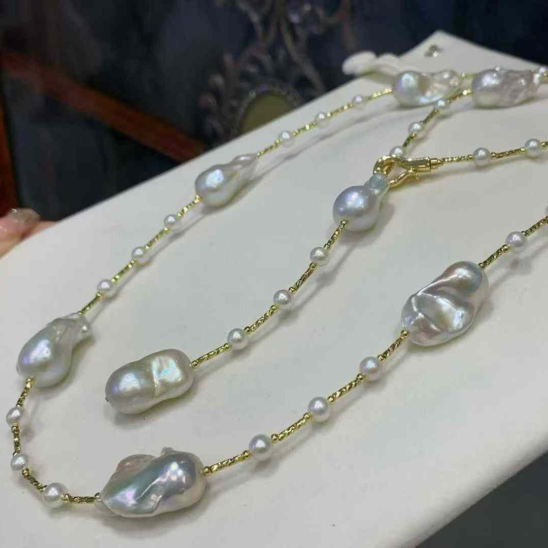 天然淡水巴洛克珍珠毛衣链项链