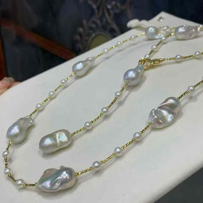 天然淡水巴洛克珍珠毛衣链项链