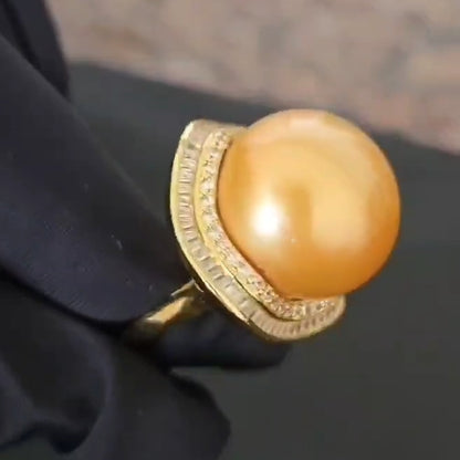 Natural South Sea Golden Pearl 16.6cm Ring