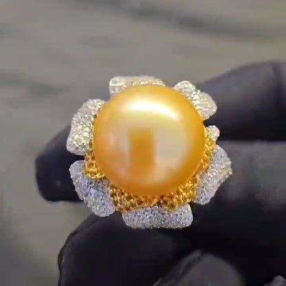 Natural South Sea Golden Pearl 15.3cm Ring