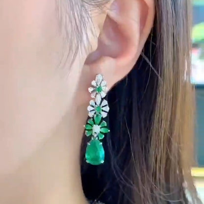 实验室培育哥伦比亚祖母绿项链耳环套装