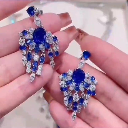 实验室培育皇家蓝宝石项链耳环套装