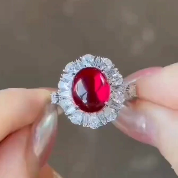 实验室培育红宝石戒指、吊坠和耳环套装