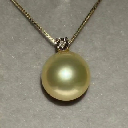 Natural South Sea Golden Pearl Pendant with Diamonds