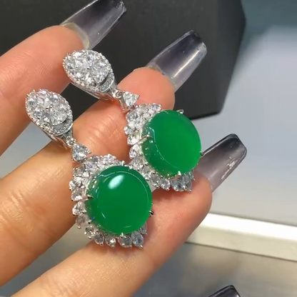 帝王绿玉髓护心吊坠耳环套装