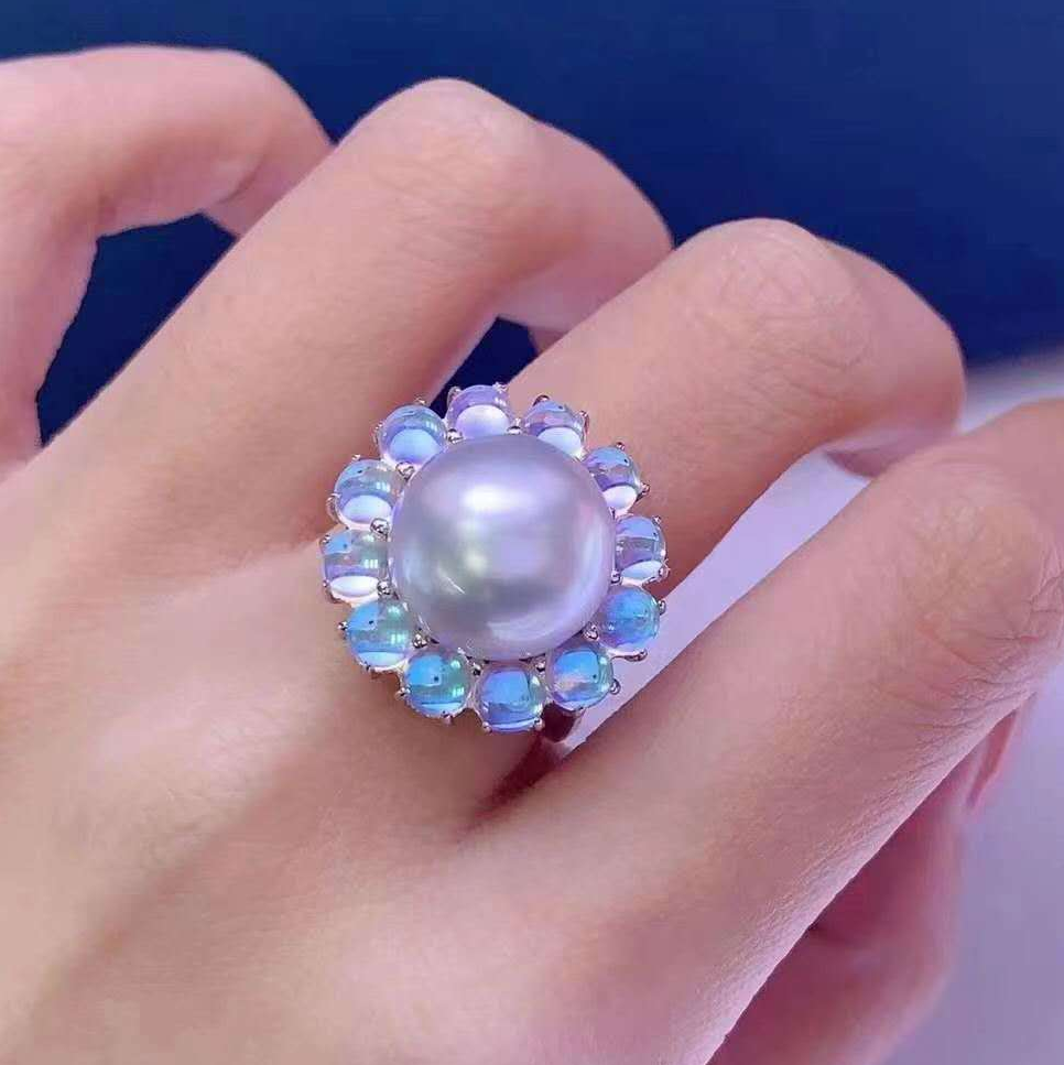 3D Flower South Sea Pearl Ring & Pendant Set