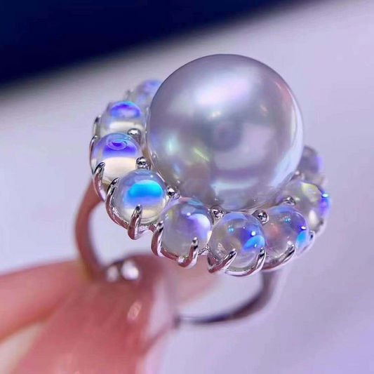 3D Flower South Sea Pearl Ring & Pendant Set