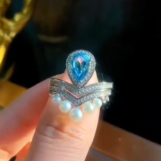 黄玉和淡水珍珠爱情戒指