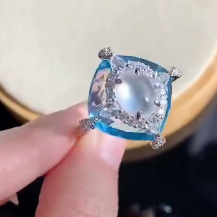 Frozen Water Jade & Topaz Art Ring