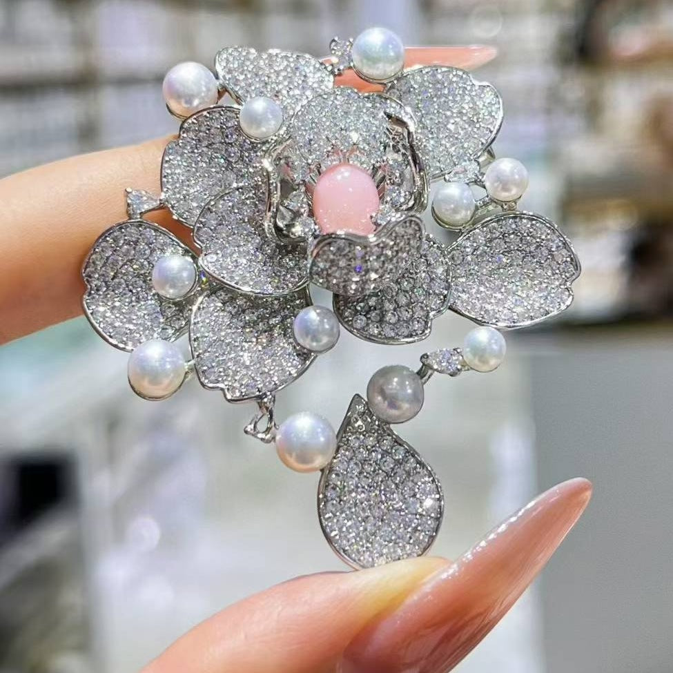 Rose-Shaped Pearl Brooch