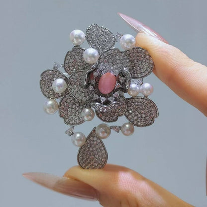 Rose-Shaped Pearl Brooch