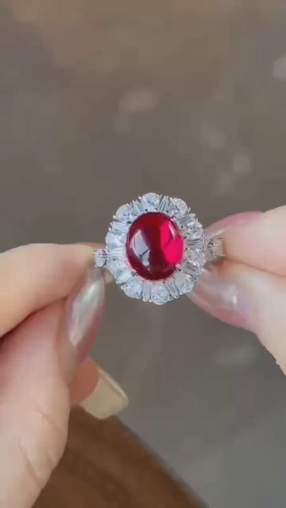 实验室培育红宝石戒指、吊坠和耳环套装