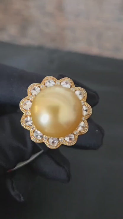 Natural South Sea Golden Pearl 15.6cm Ring