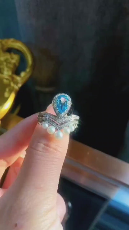 黄玉和淡水珍珠爱情戒指