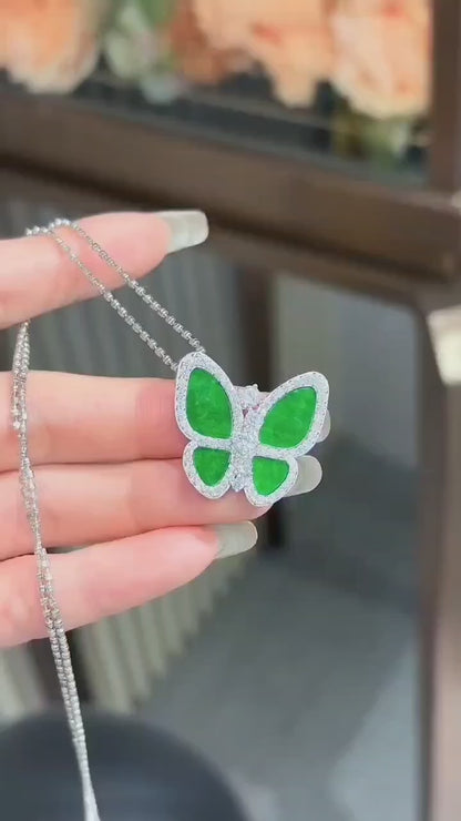 天然缅甸翡翠蝴蝶吊坠