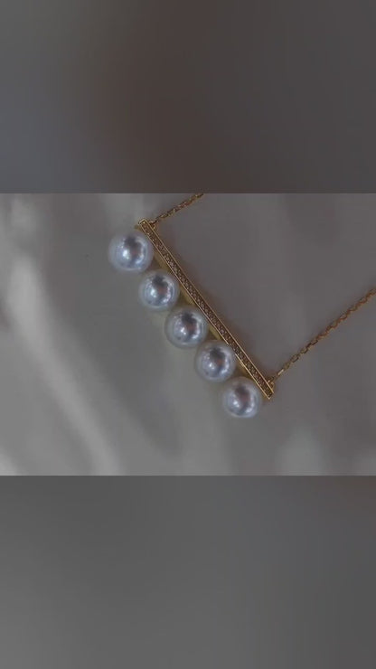 Balanced Five-Pearl Akoya Silver Necklace
