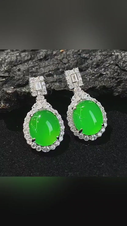 帝王绿玉髓椭圆形耳环