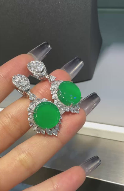 帝王绿玉髓护心吊坠耳环套装