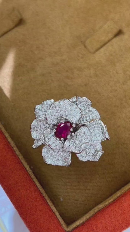 新年红宝石花戒指