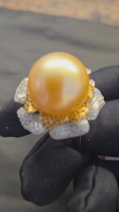 Natural South Sea Golden Pearl 15.3cm Ring
