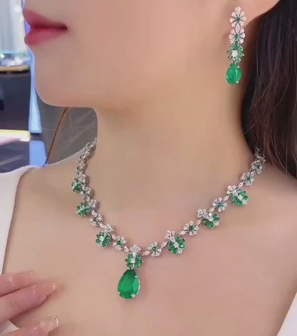 实验室培育哥伦比亚祖母绿项链耳环套装